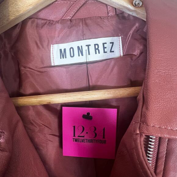 NWT Montrez Moto Jacket Womens M Pink Faux Leather Belted Zipper Edgy Bikercore - Picture 7 of 8
